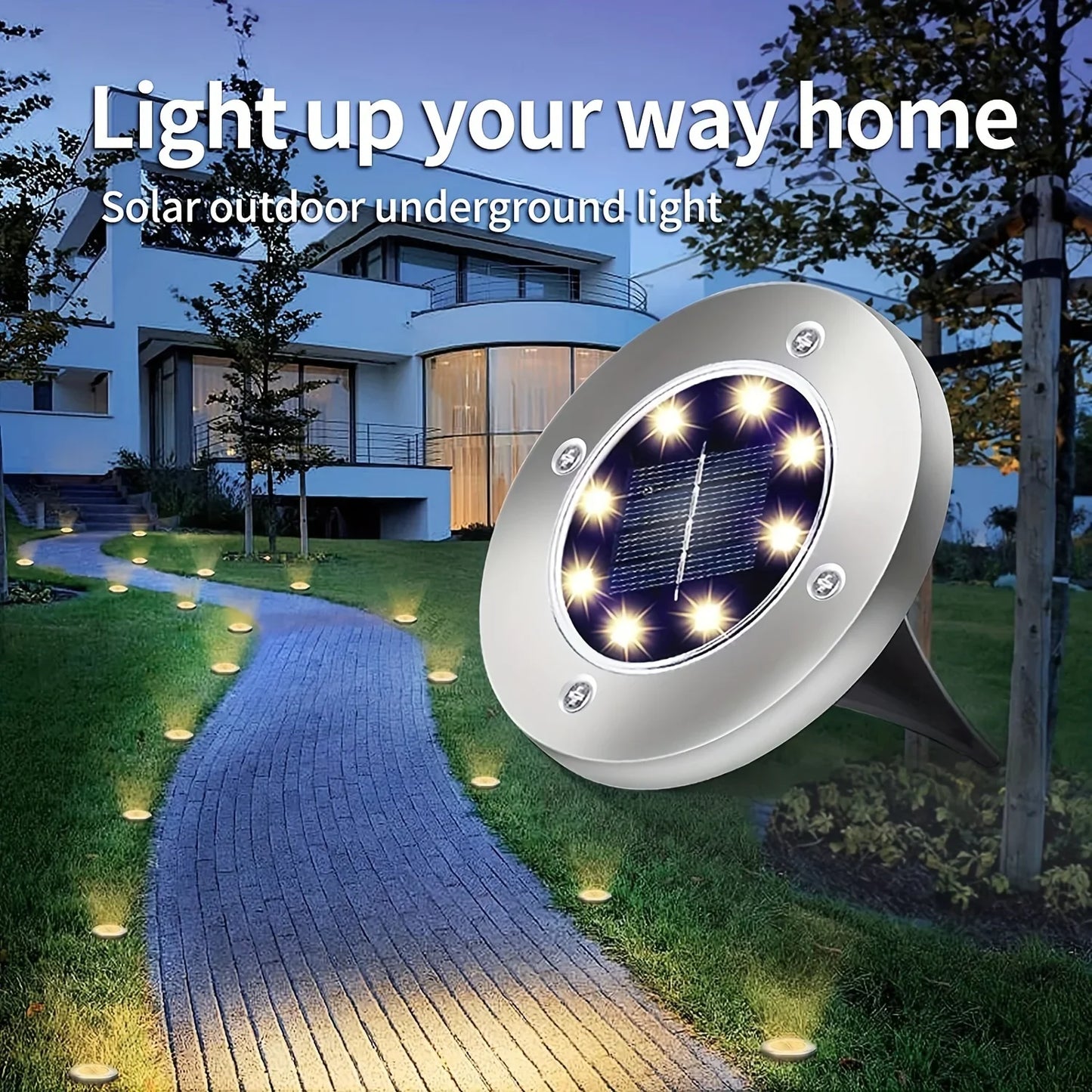 Solar Outdoor Disk Lights 8 LED Ground Path Landscape