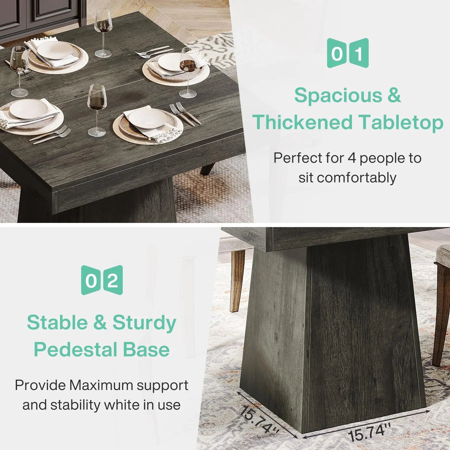 Tribesigns Dining Table For Four With Pedestal Base