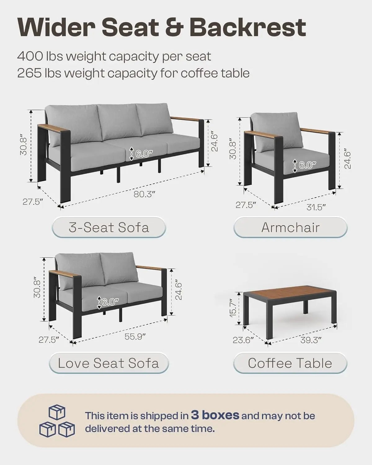 XMSJ Aluminum Outdoor Patio Furniture Set With Coffee Table