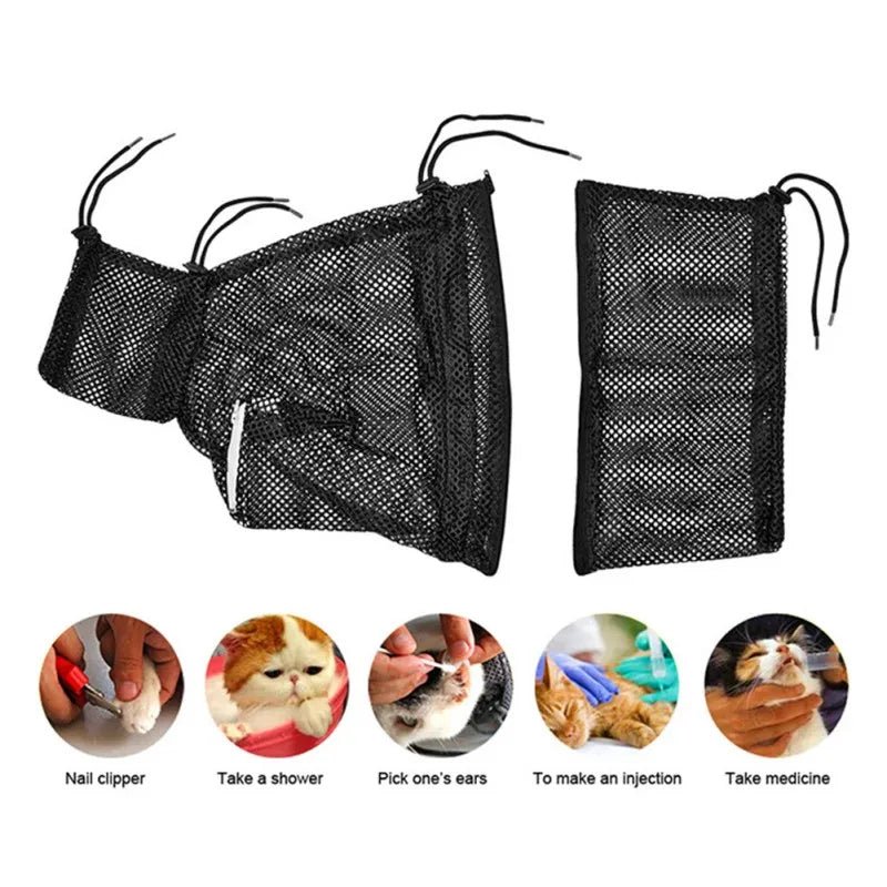 Cat Bathing Shower Bag Adjustable Restraint For Safe Grooming