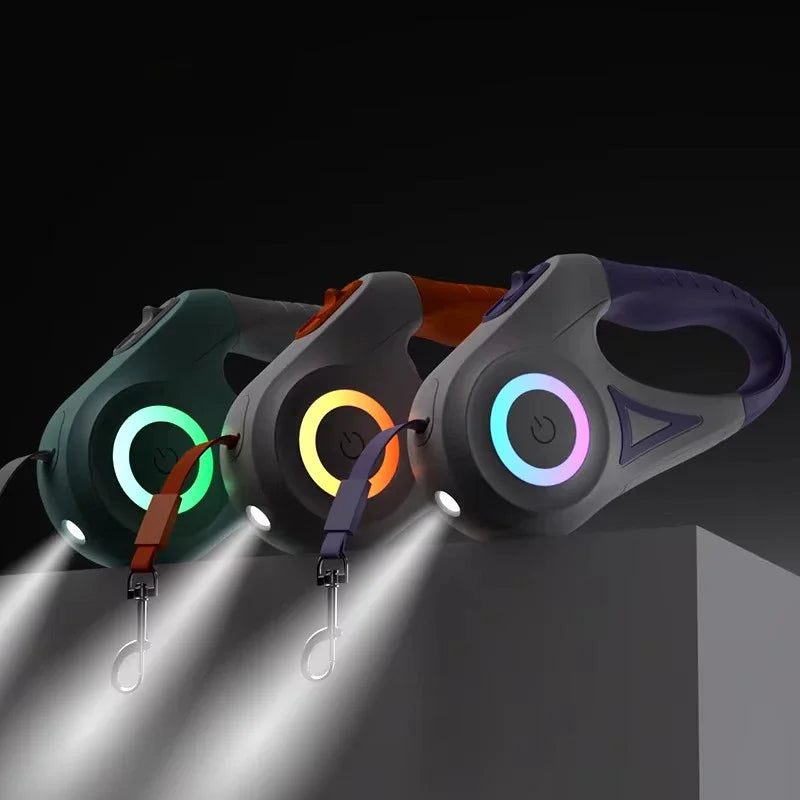 Automatic Retractable Dog Leash With LED Light Durable Nylon