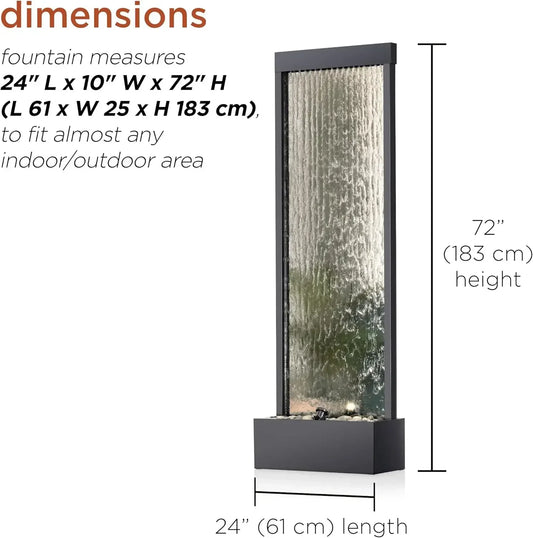 [New Arrival, Discounted Price!]Mirror Waterfall Fountain with Stones and Lights - Zen Indoor/Outdoor Decor for Office, Living R