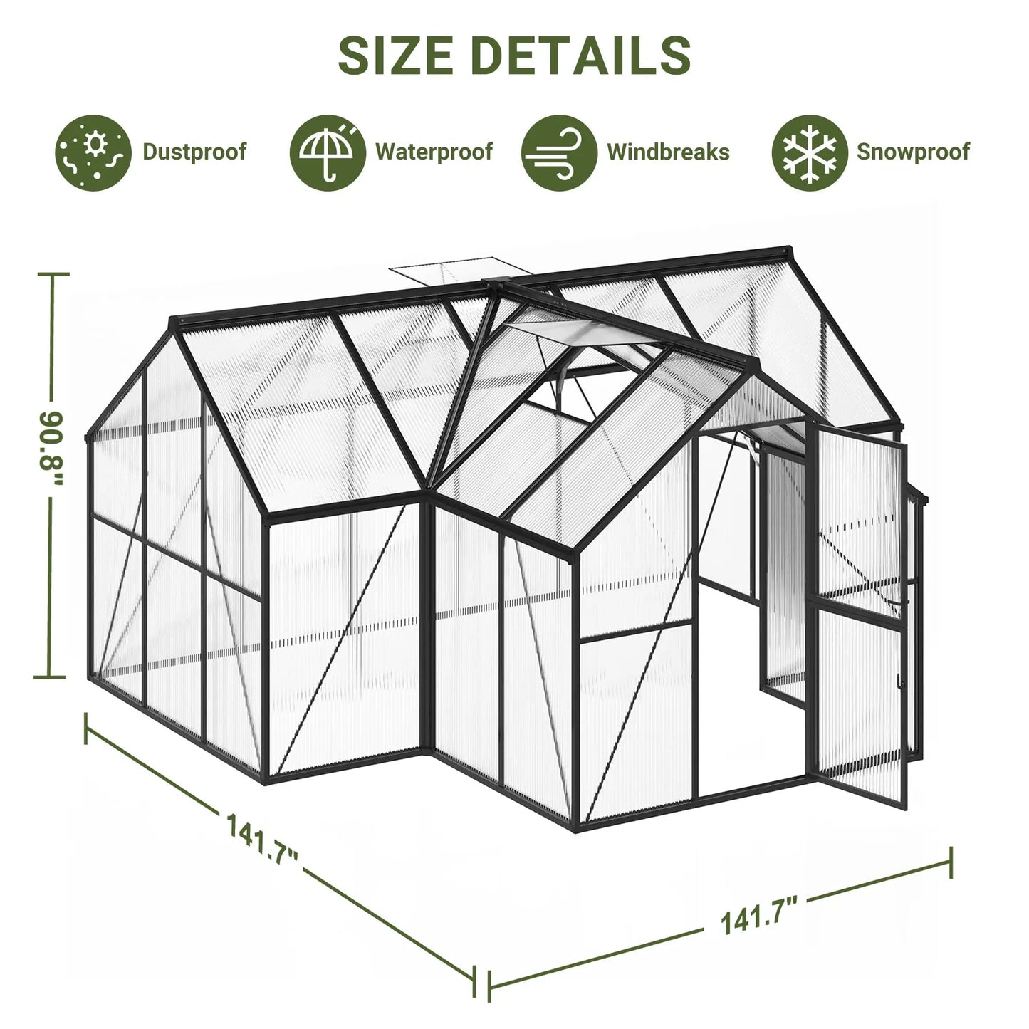 VIWAT T-Shape Polycarbonate Greenhouse With Vent Windows