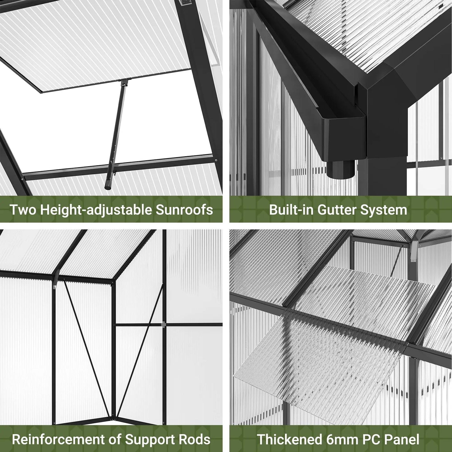 VIWAT T-Shape Polycarbonate Greenhouse With Vent Windows