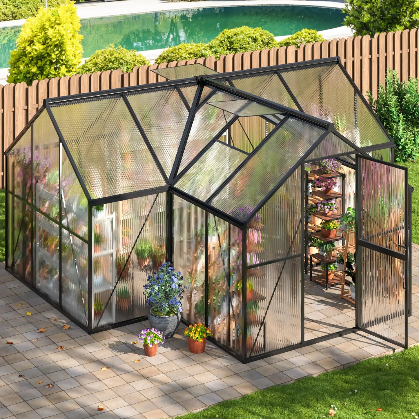 VIWAT T-Shape Polycarbonate Greenhouse With Vent Windows