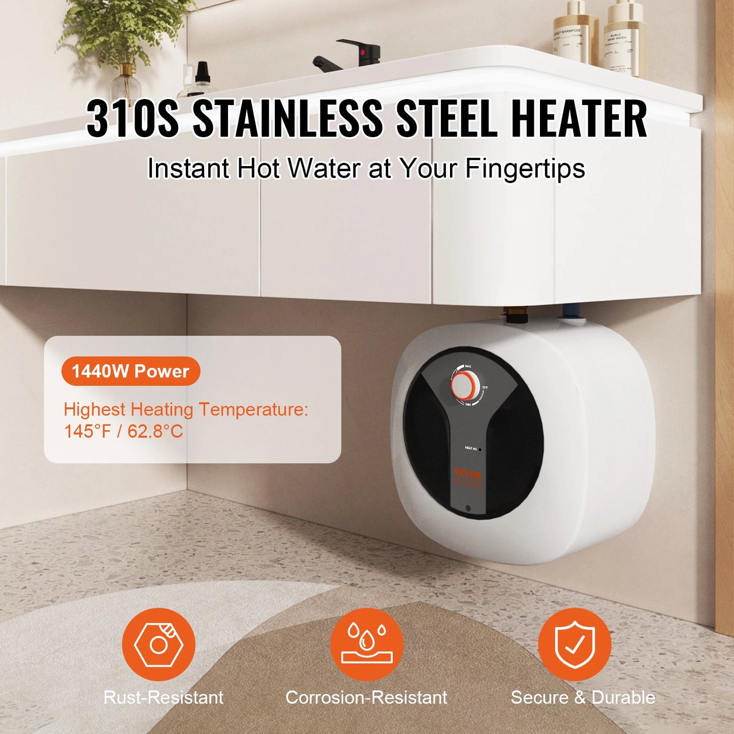 SucceBuy Electric Mini Tank Water Heater 1440W For Home Use