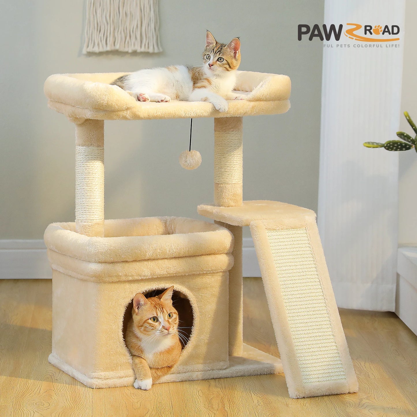 PAWZ Road Cat Tree Indoor Tower Three-Tier Sisal Scratching Post Pad Top Perch