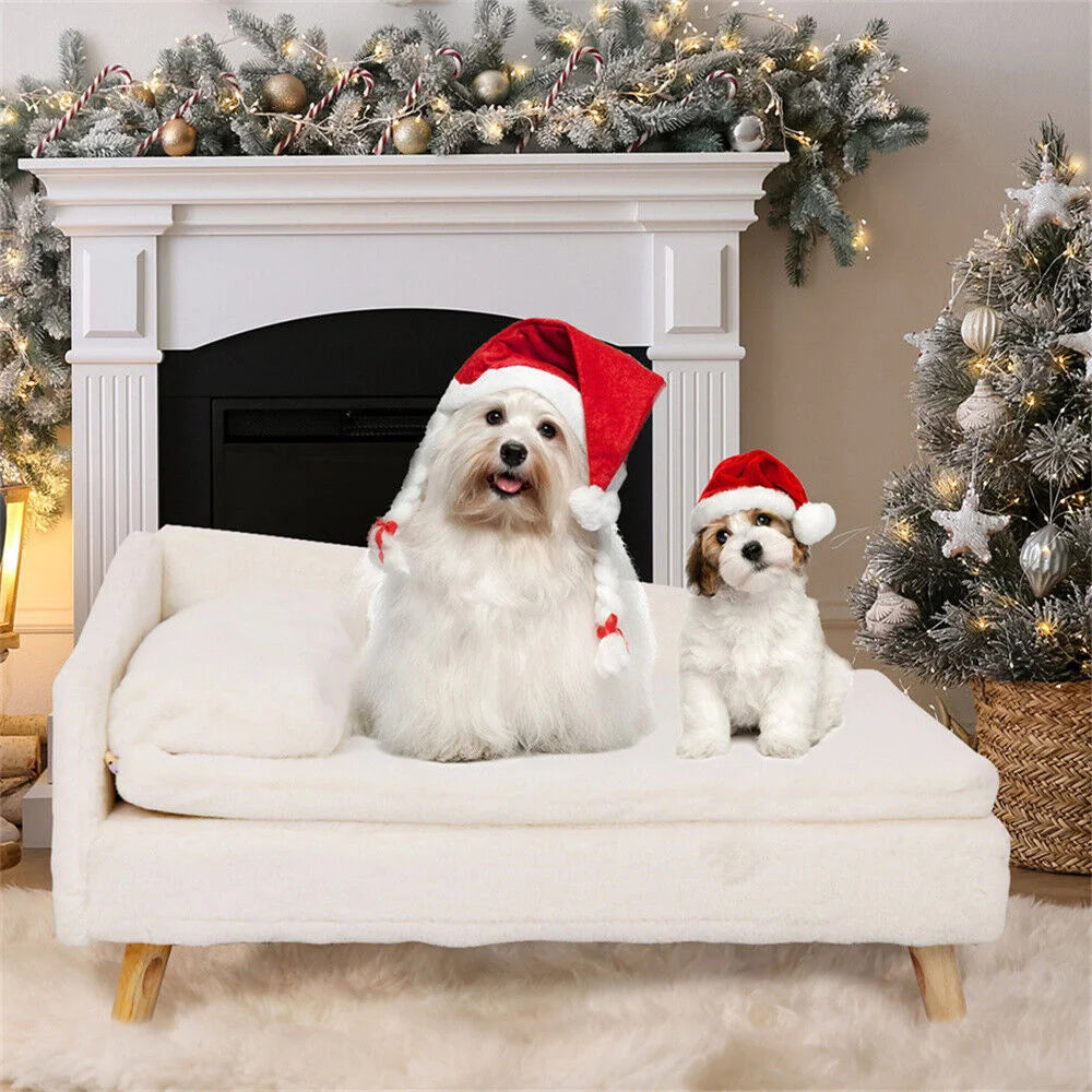 BORWARTCN Luxury Elevated Dog Sofa Bed With Backrest Plush Cushion Wooden Legs