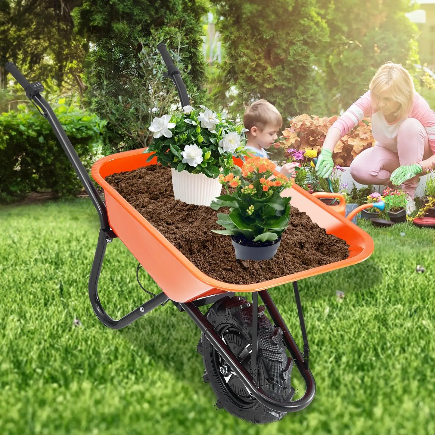 Electric Wheelbarrow Dump Cart Heavy Duty All Terrain Utility Yard Wagon