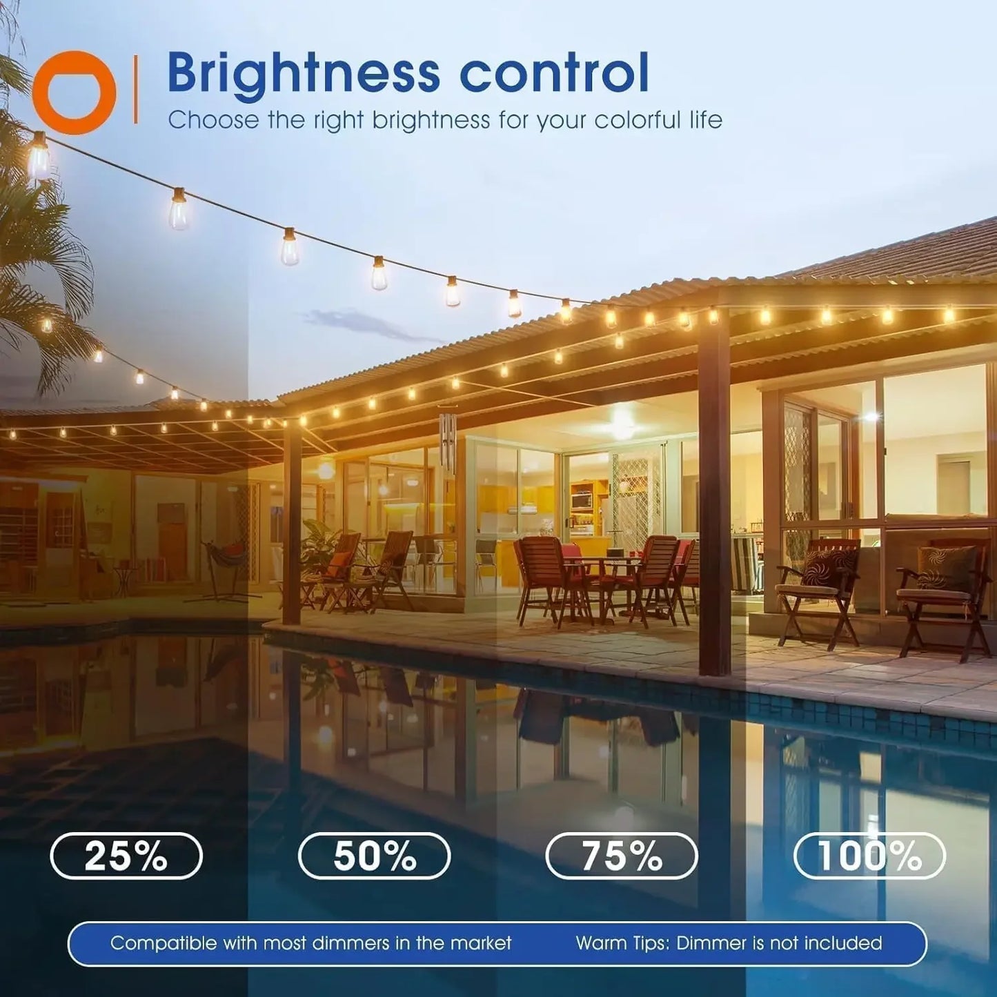 MIMIRGB LED Outdoor String Lights Dimmable Waterproof Bulbs