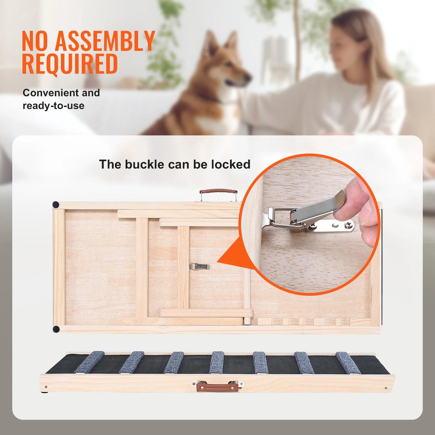 SucceBuy Folding Adjustable Wooden Dog Ramp With Anti Slip