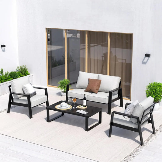Aluminum Outdoor Patio Furniture Set 4 Piece Sectional With Coffee Table