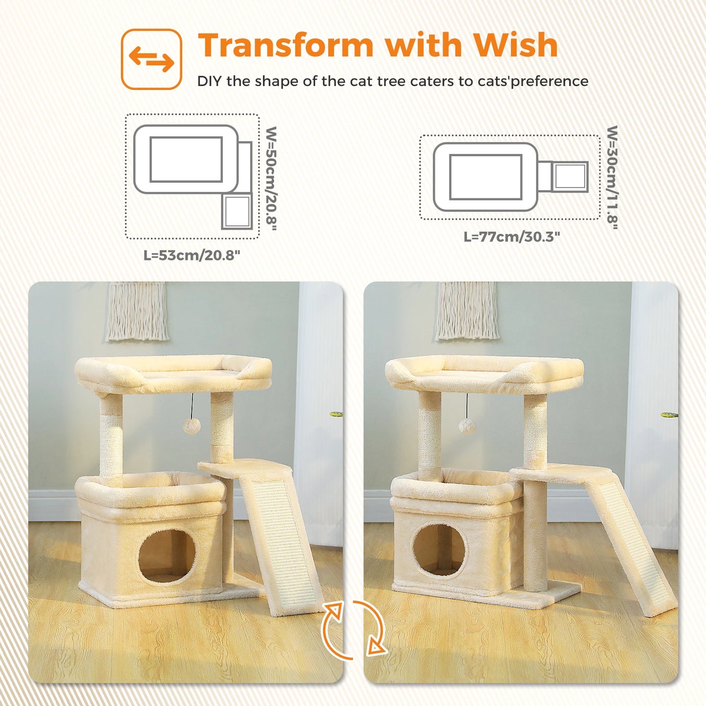 PAWZ Road Cat Tree Indoor Tower Three-Tier Sisal Scratching Post Pad Top Perch