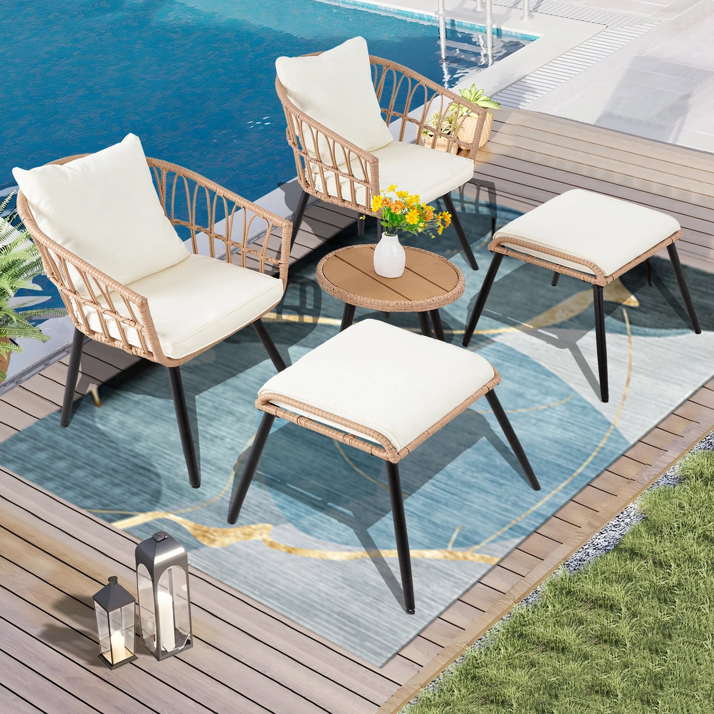 SEOGWISAM 5 Piece Patio Bistro Set Outdoor Wicker Conversation Furniture