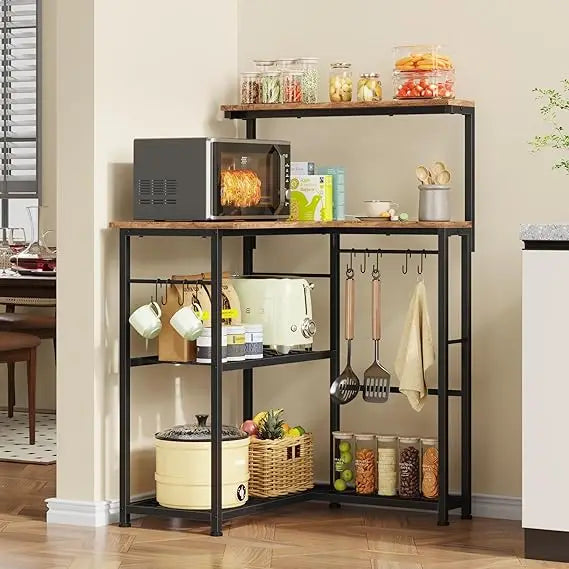 RBXC Corner Bakers Rack With Storage 4 Tiers 9 Hooks