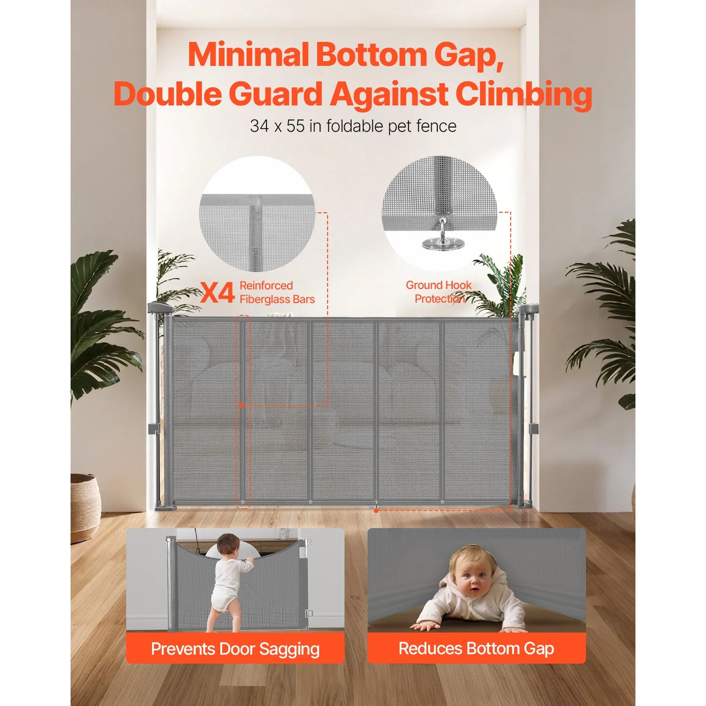 SucceBuy Retractable Baby Gate Mesh Safety Gate For Kids And Pets