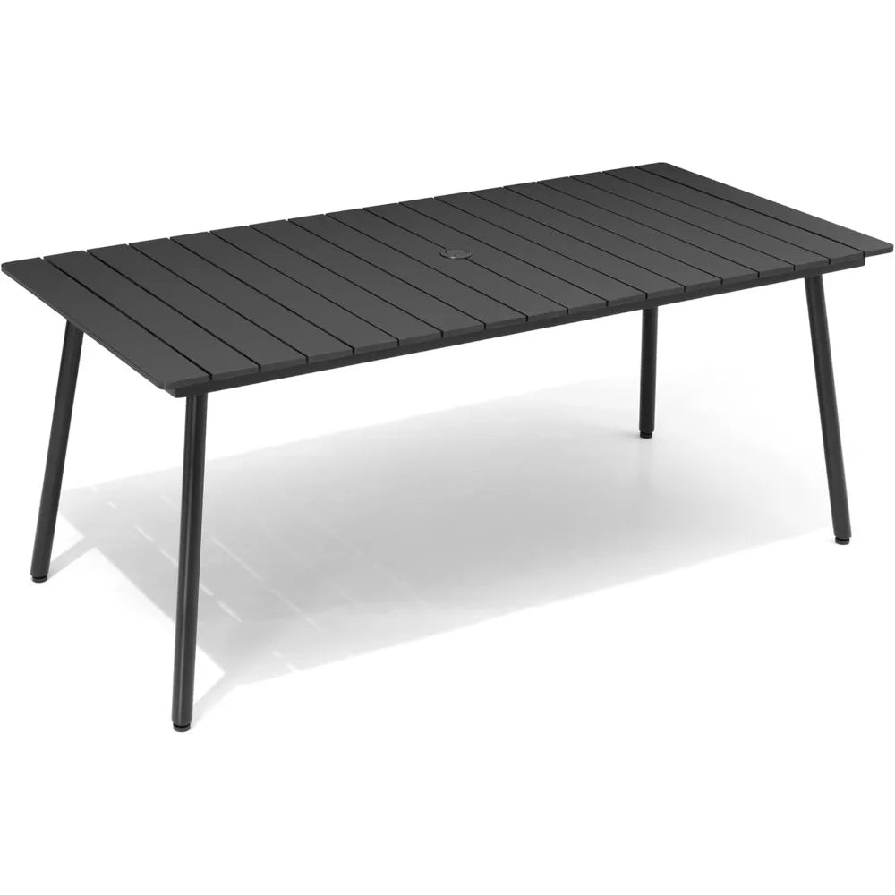 Outdoor Dining Table for 6 With Aluminum Frame and Wood Look Top Umbrella Hole