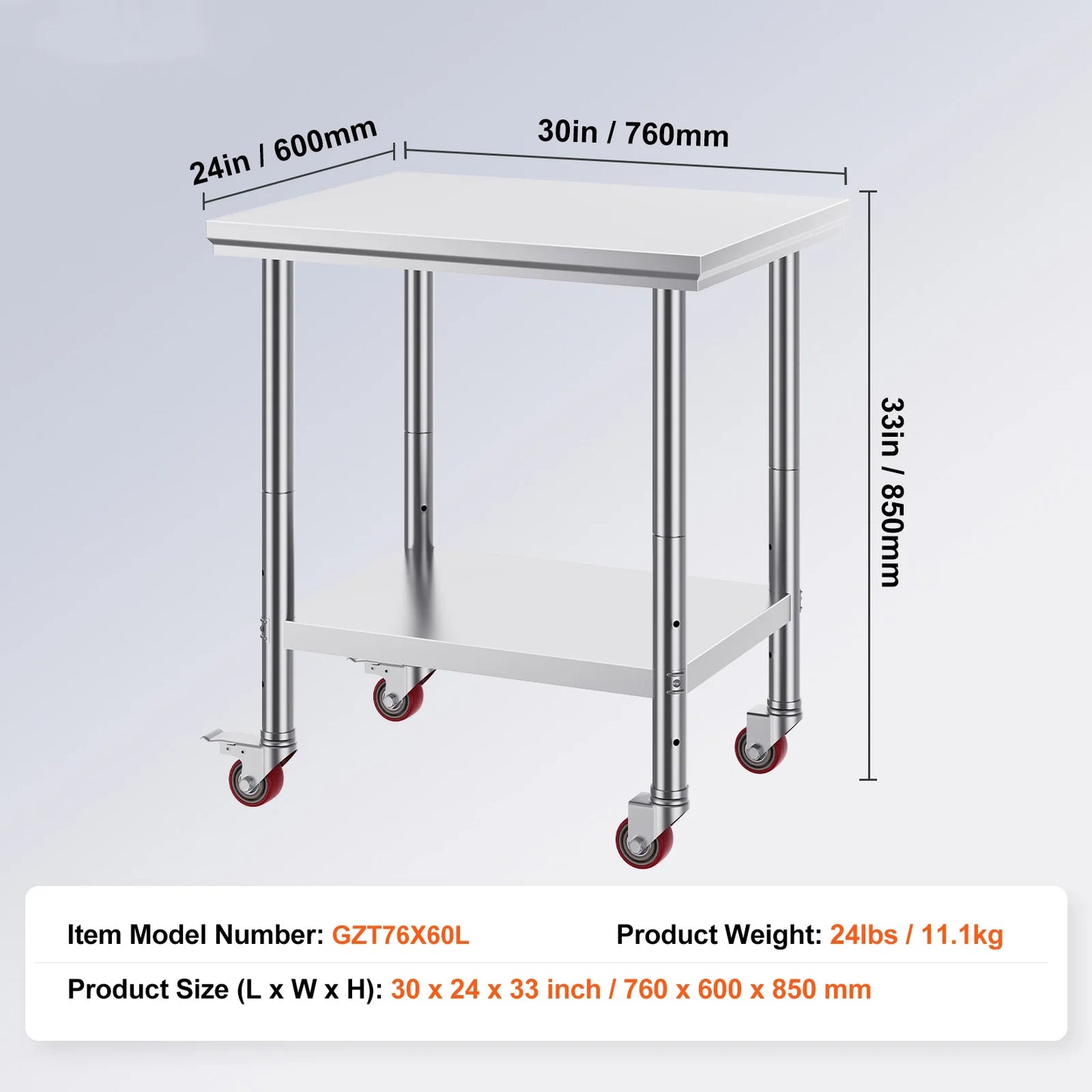 SucceBuy Stainless Steel Kitchen Work Table With Caster Wheels