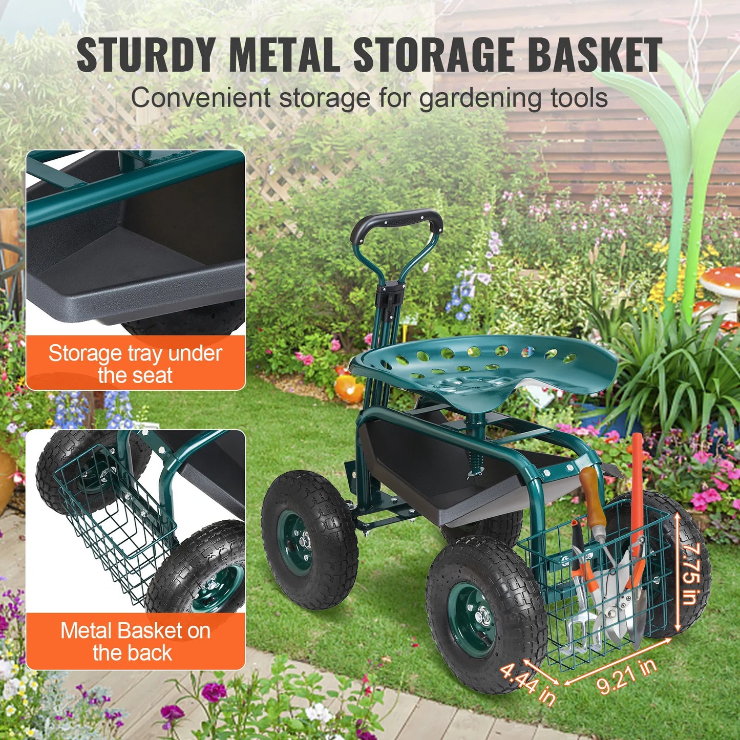 SucceBuy Rolling Garden Cart Seat With Wheels And Swivel