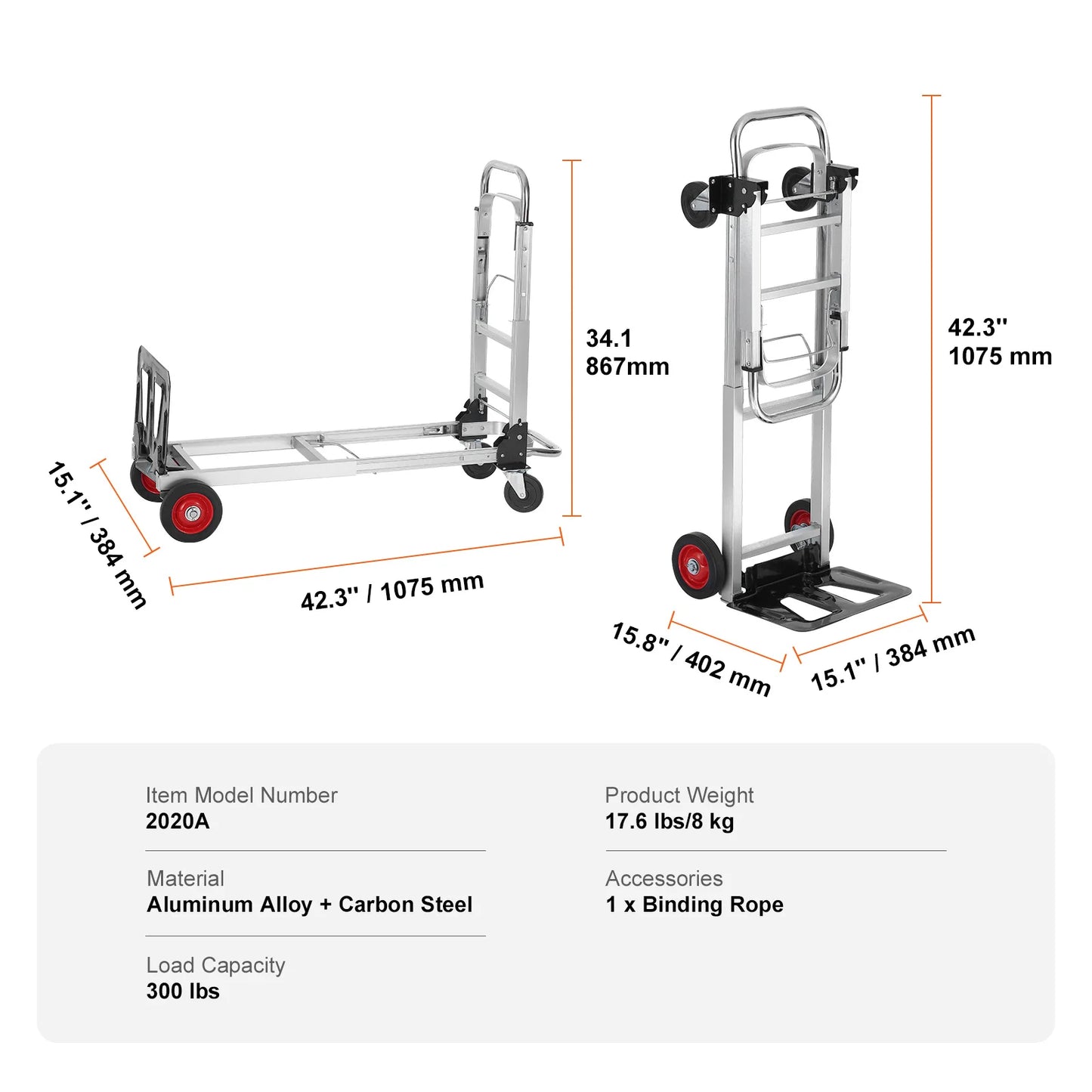 SucceBuy Folding Hand Truck Aluminum Heavy Duty Collapsible Cart