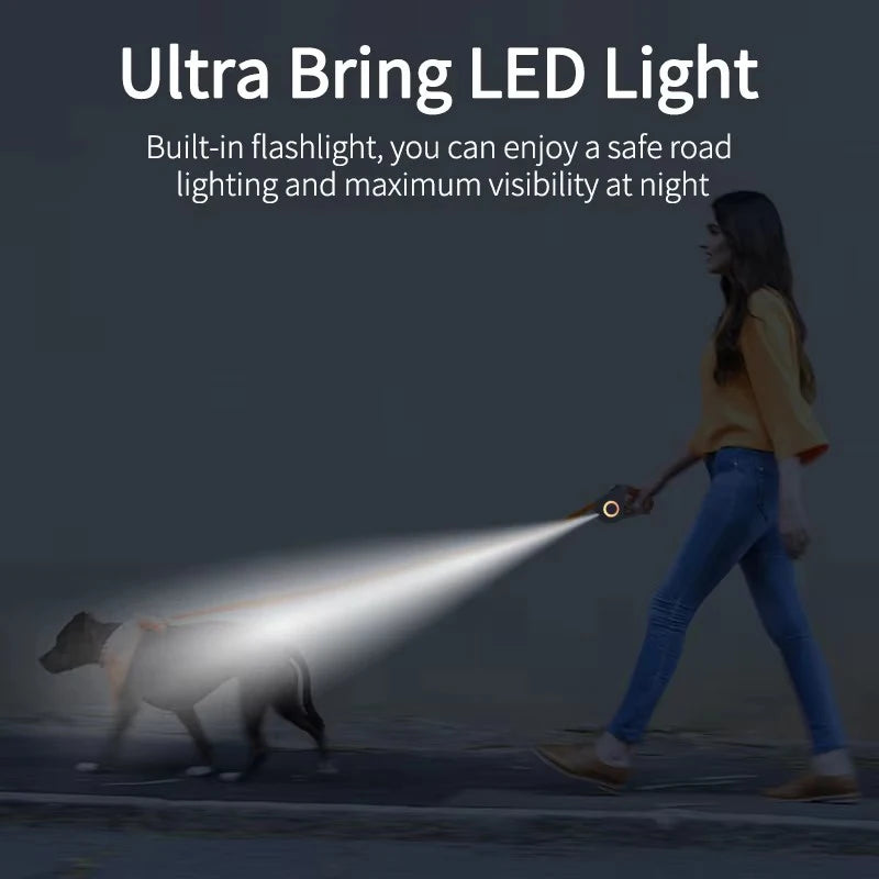 Automatic Retractable Dog Leash With LED Light Durable Nylon