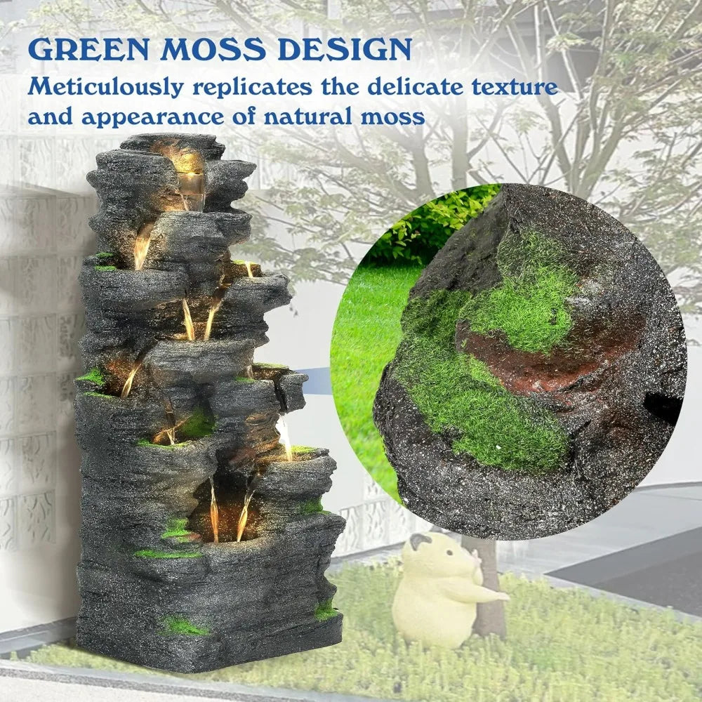TITIMOM 10-Tier Cascading Rock Water Fountain Outdoor Garden