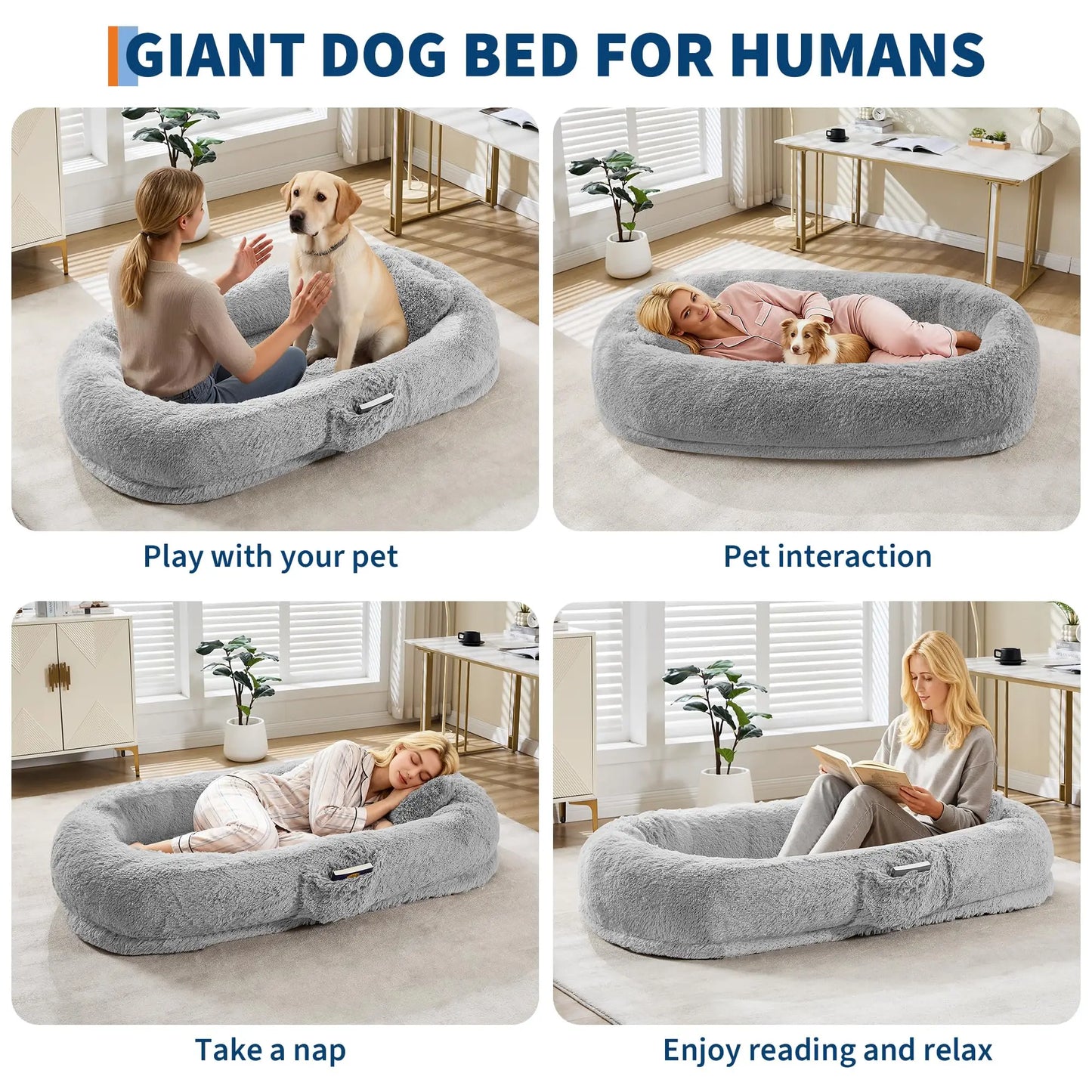 HiMISSCN Oversized Human and Pet Bed With Orthopedic Faux Fur