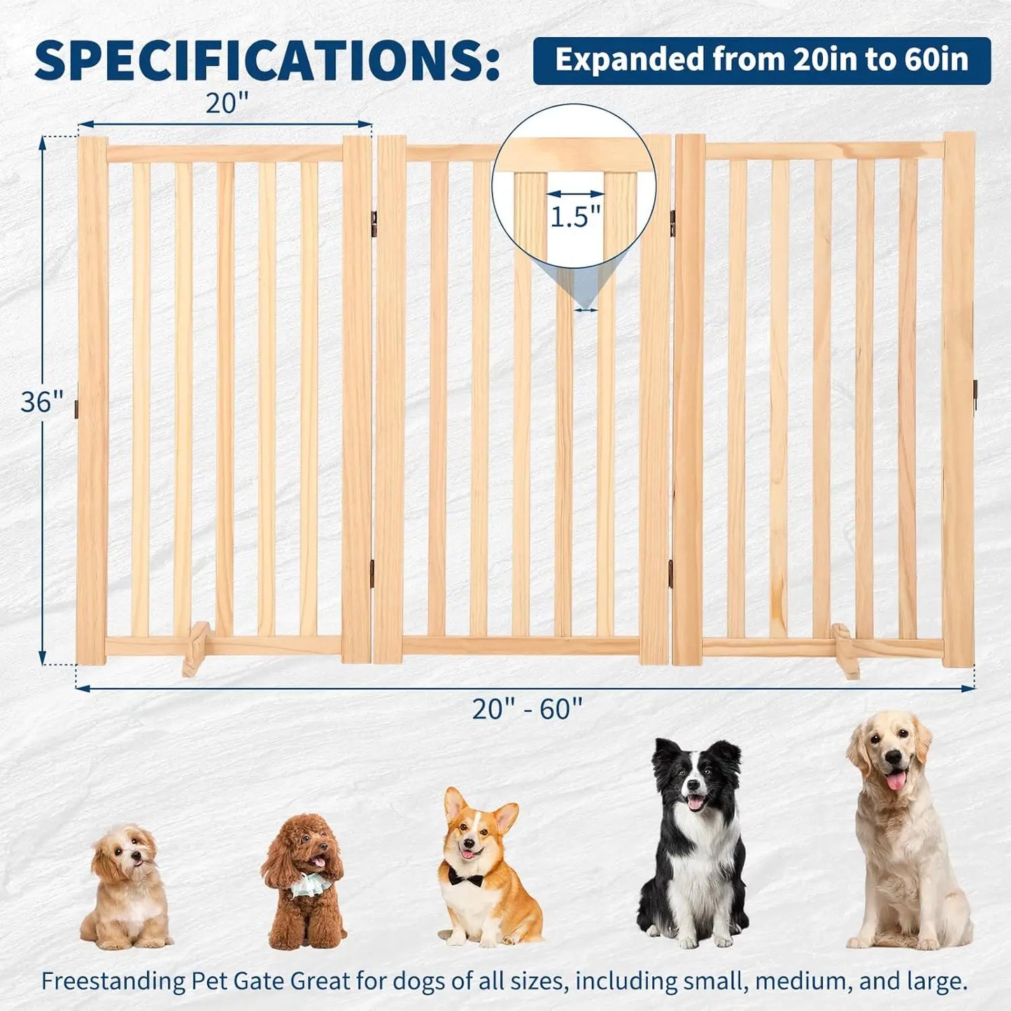 HiMISS Freestanding Wooden Dog Gate for Doorways and Stairs