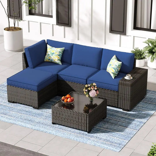 Outdoor Wicker Patio Set With Cushions And Glass Table