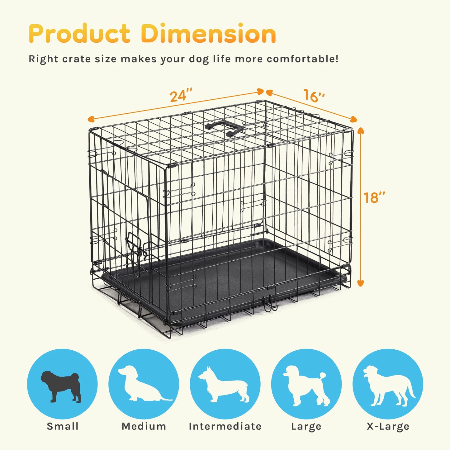 JHK Single Door Folding Metal Dog Cage With Leakproof Pan