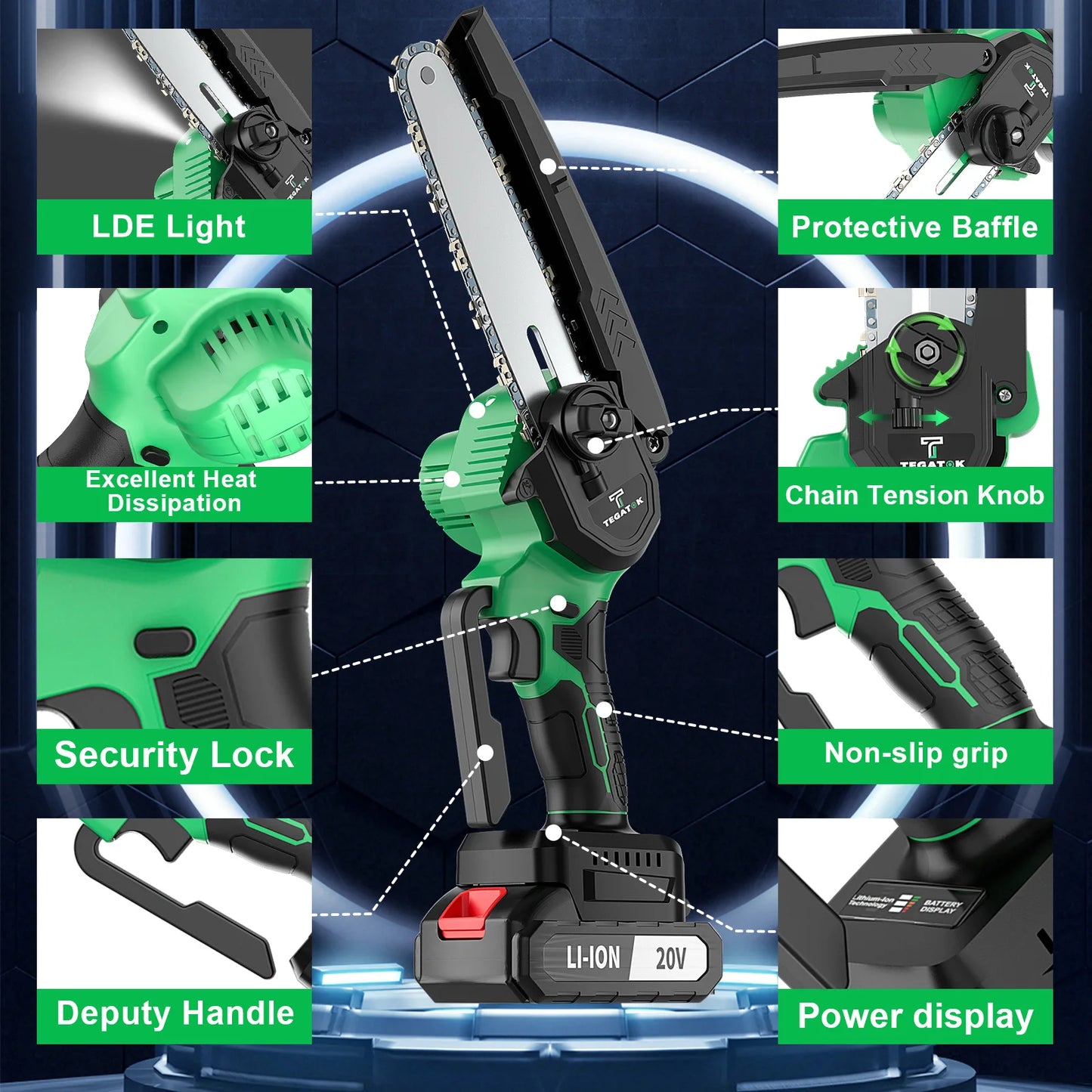 TEGATOK 850W Mini Chain Saw With Battery For Wood Cutting