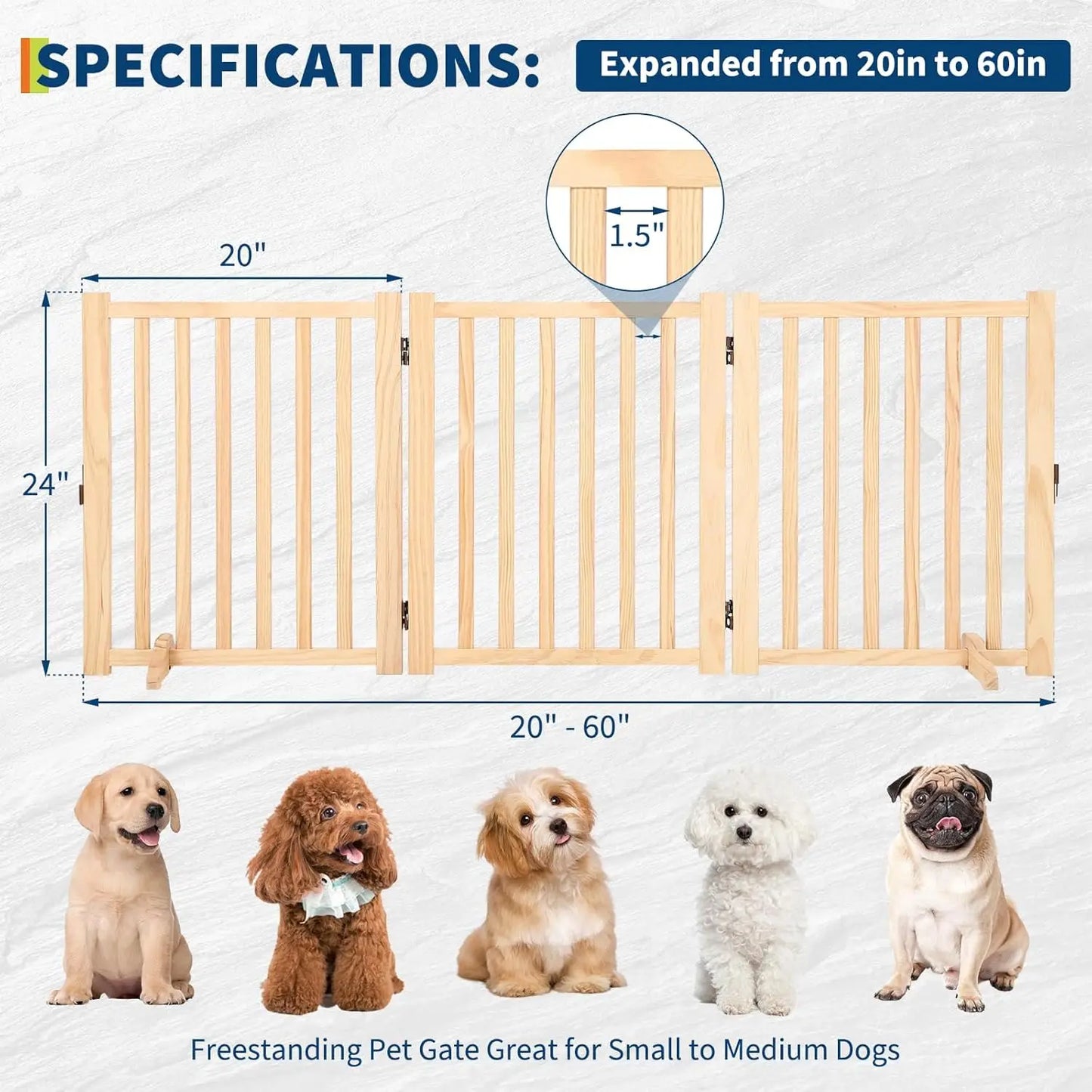 HiMISS Freestanding Foldable Wooden Dog Gate For Doorways And Stairs