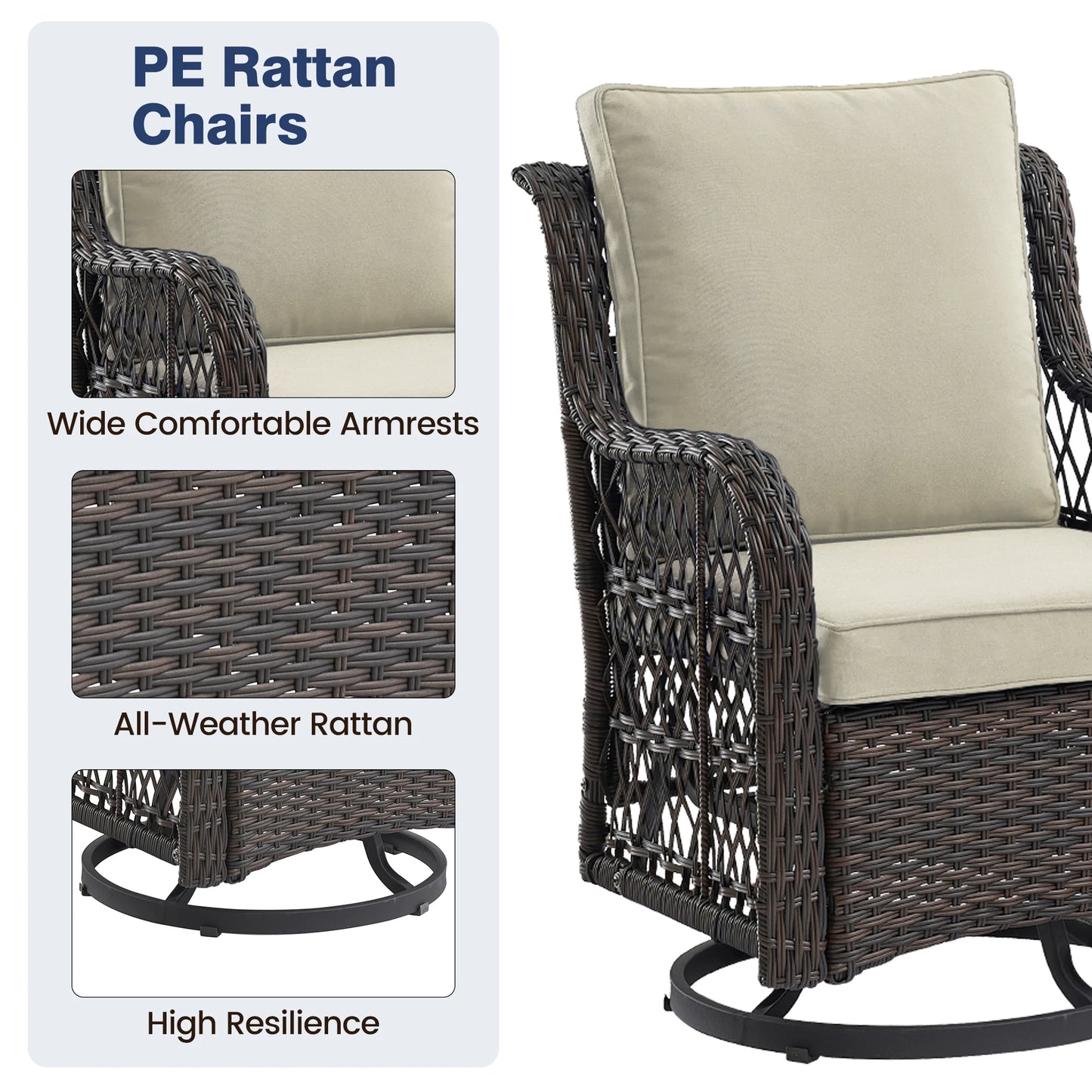 HobbyLane 3-Piece Outdoor Wicker Swivel Chair Set With Side Table