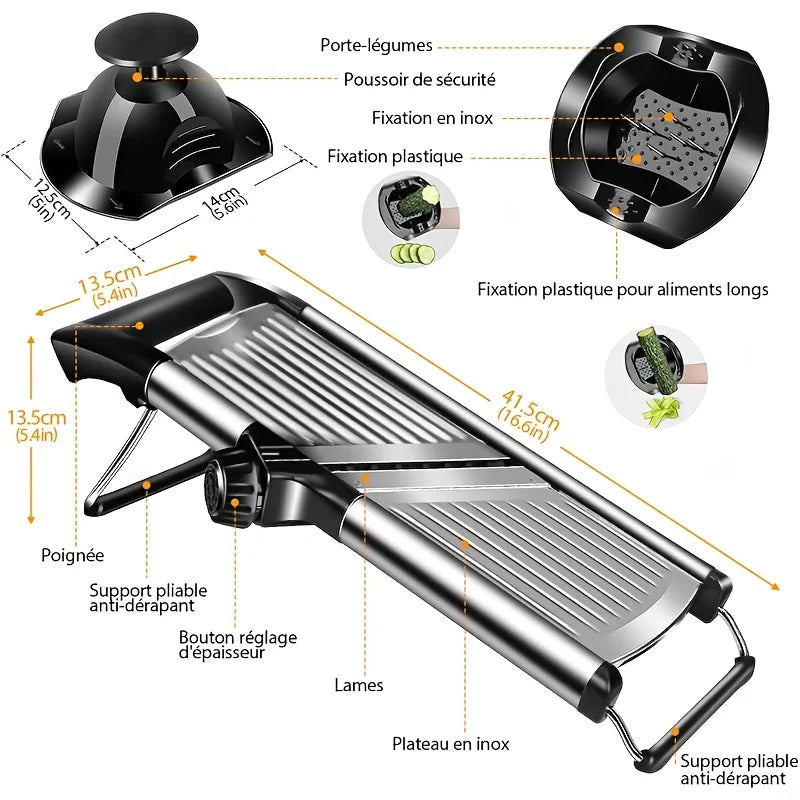 KYJG Stainless Steel Mandoline Slicer With 5 Blades Safety Holder