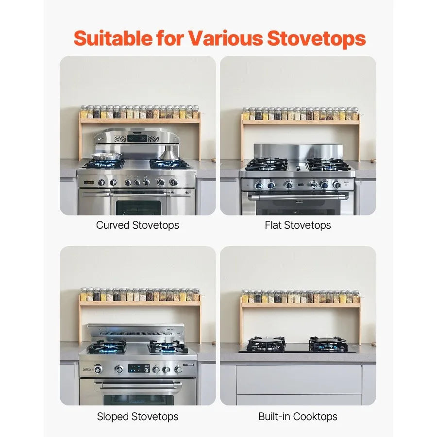 None Bamboo Over-The-Stove Spice Rack With 6 Hooks Organizer