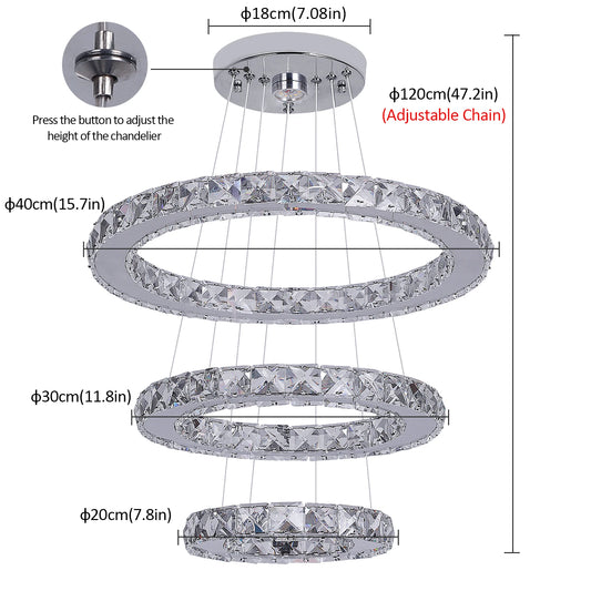 VETRULUS Crystal Chandelier Flush Mount LED Ceiling Light Pendant