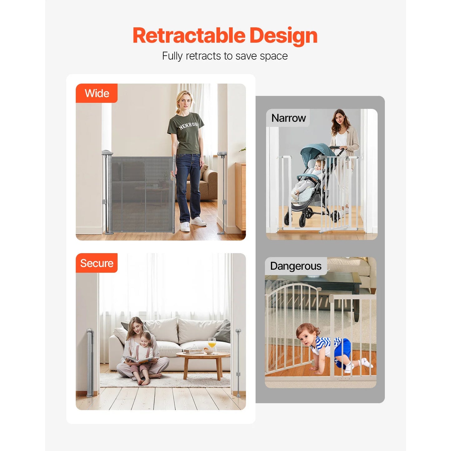 SucceBuy Retractable Baby Gate Mesh Safety Gate For Kids And Pets