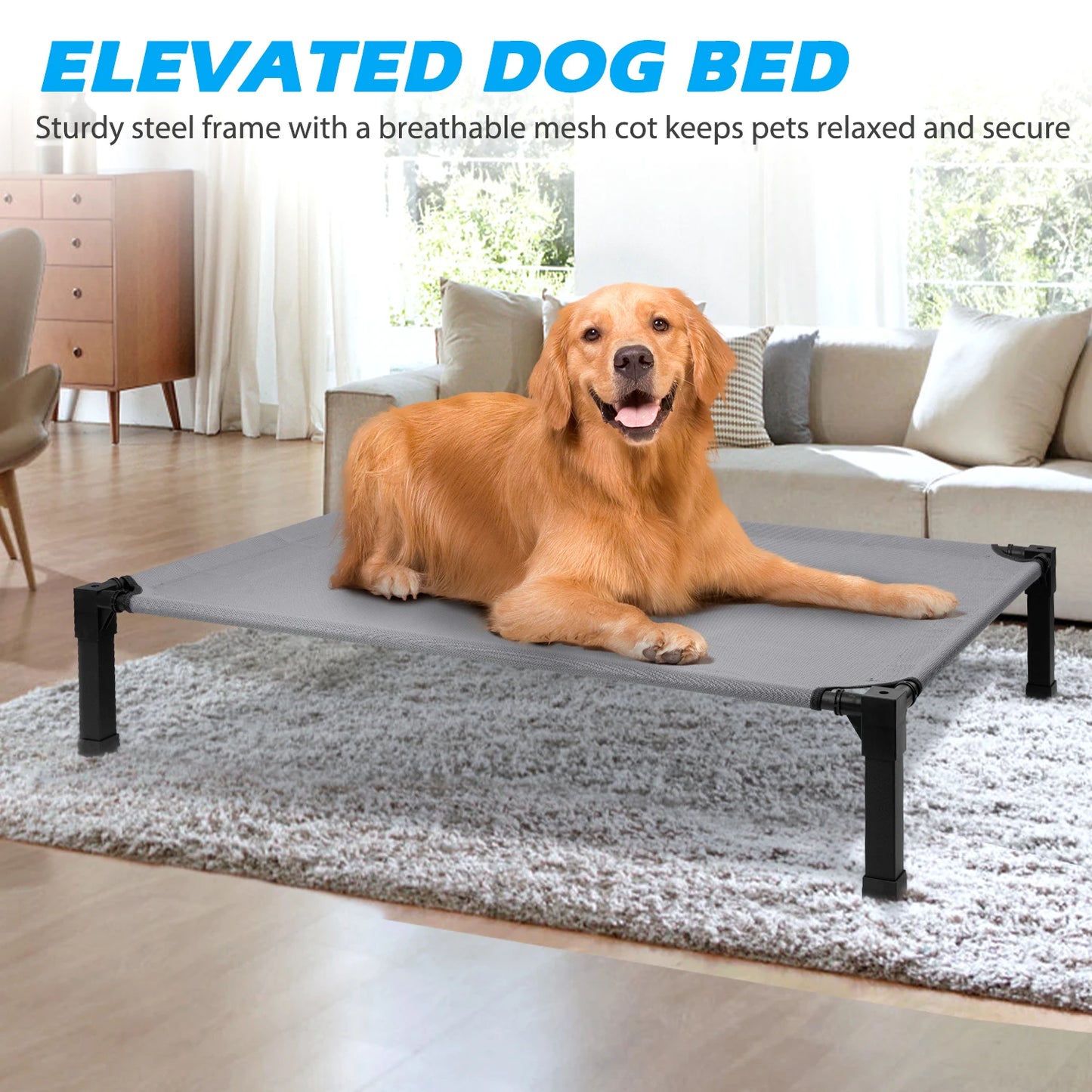 Elevated Dog Bed With Cooling Breathable Mesh And Metal Frame