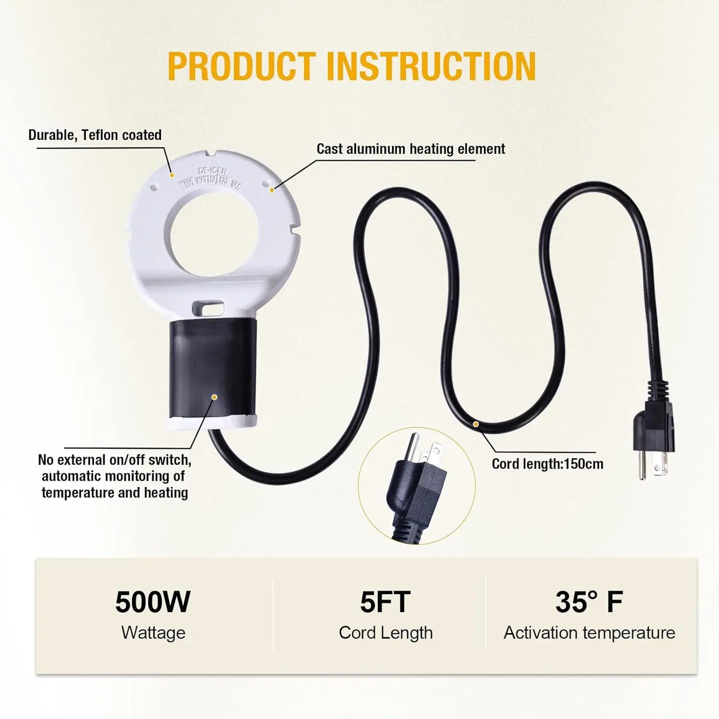 Stock Tank Heater 250W 500W Cast Aluminum Thermostatic Control