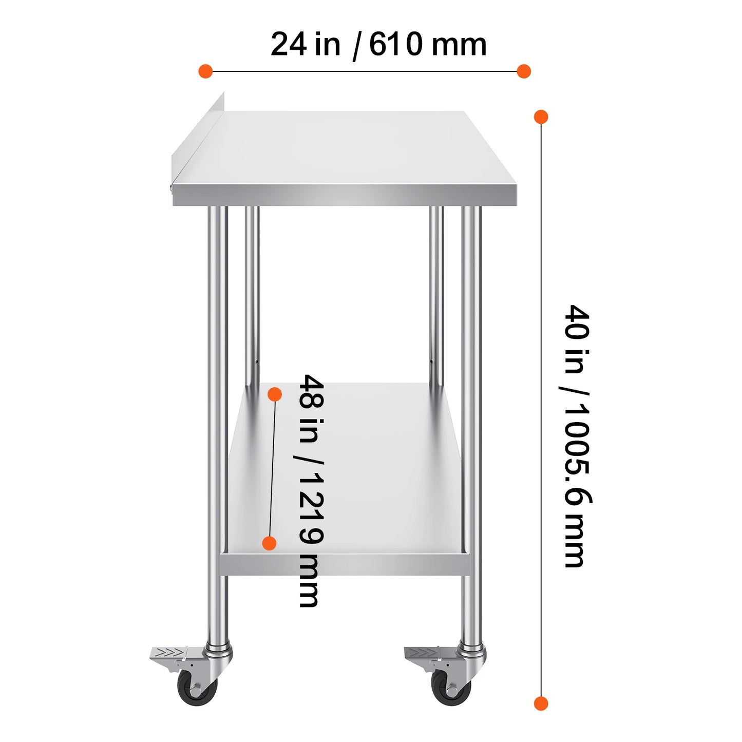 SucceBuy Stainless Steel Commercial Food Prep Table With Casters