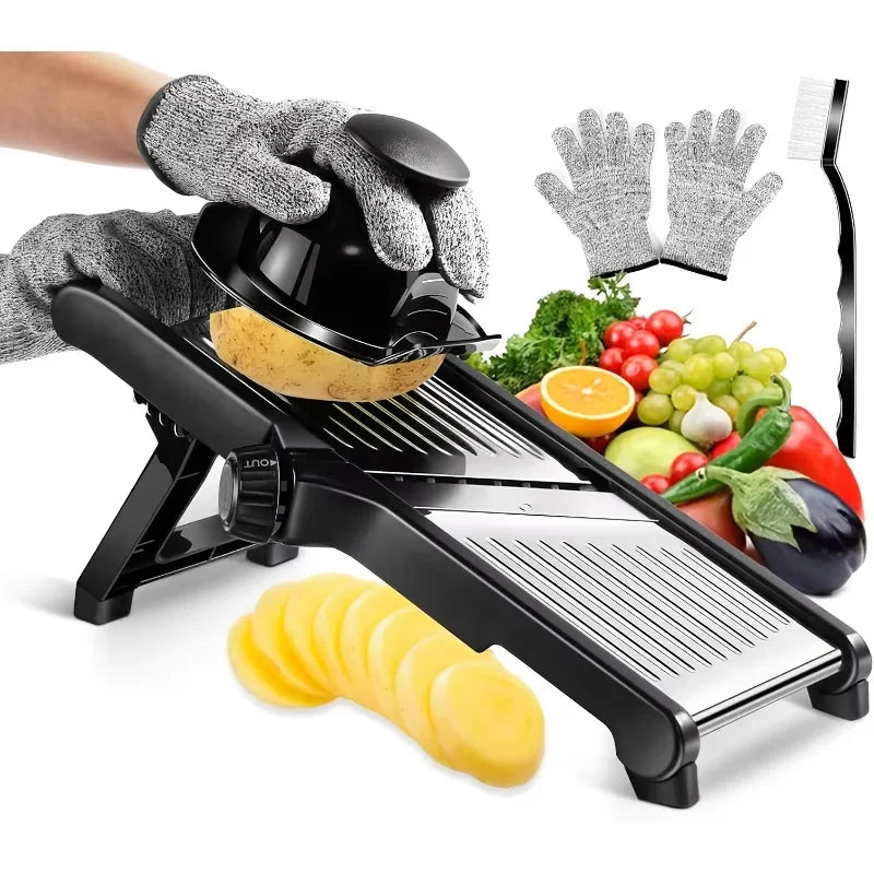 KYJG Stainless Steel Mandoline Slicer With 5 Blades Safety Holder