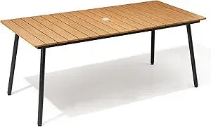 Outdoor Dining Table for 6 With Aluminum Frame and Wood Look Top Umbrella Hole