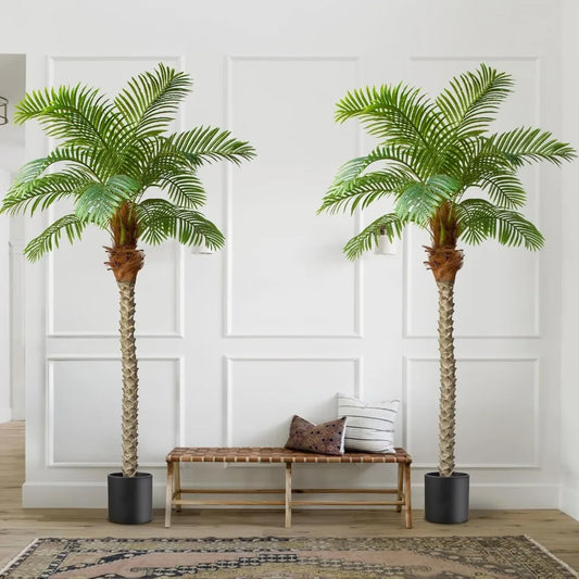 Artificial 7.5ft Tall Palm Tree with 15 Leaves, 90in Outdoor Decorative Palm Tree Set for Patio and Garden