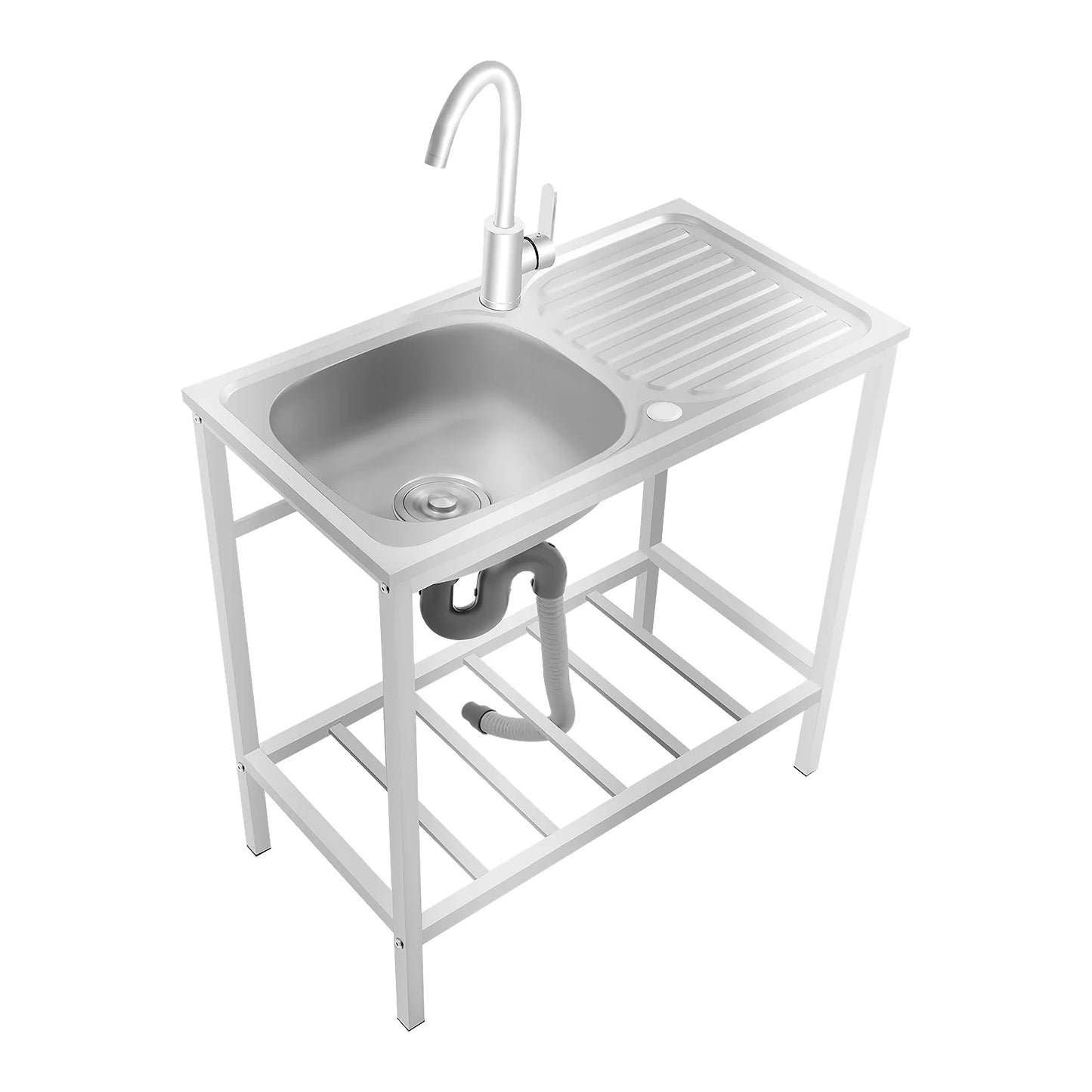Free Standing Stainless Steel Kitchen Sink With Faucet And Shelf