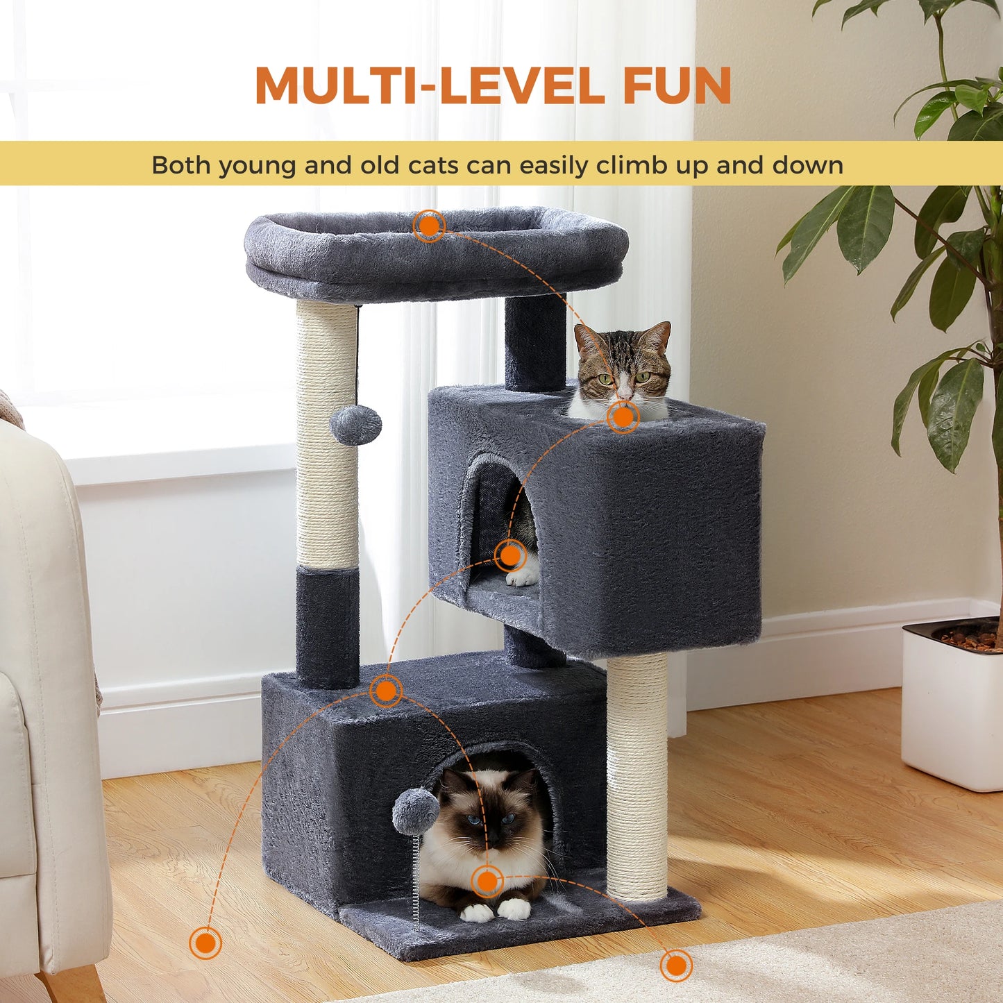 PAWZ Road Multi-Level Cat Tree Tower With Sisal Posts