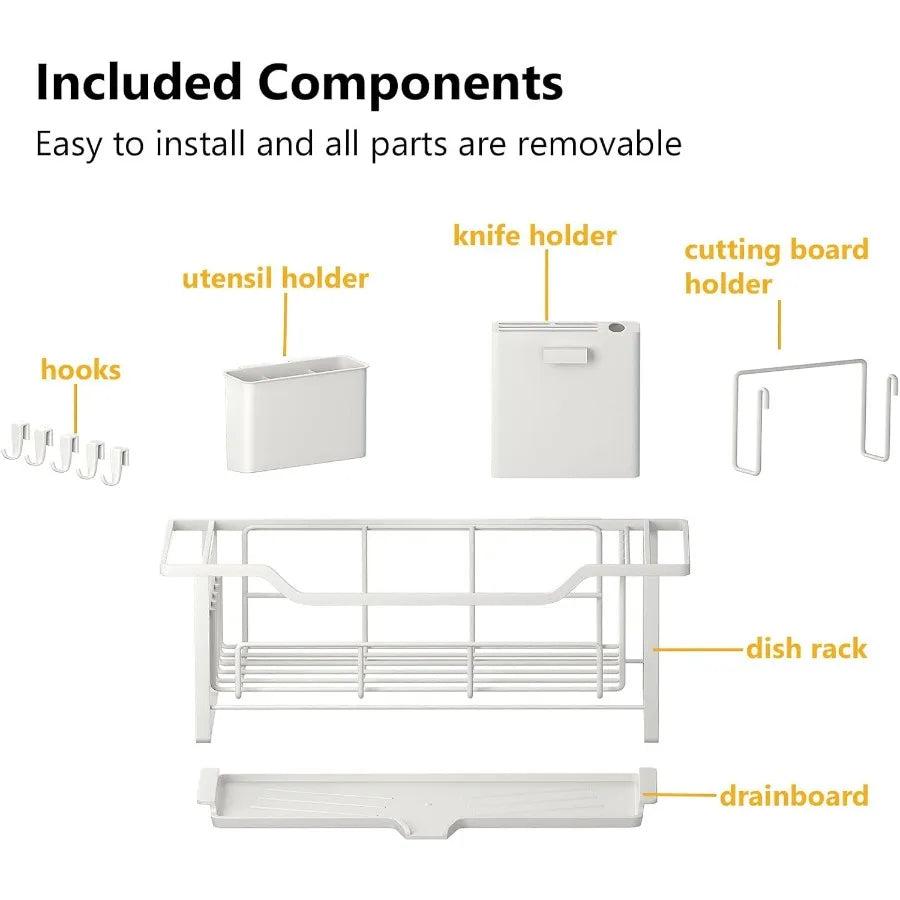 Auto Drain Narrow Dish Drying Rack With Removable Cutlery Basket