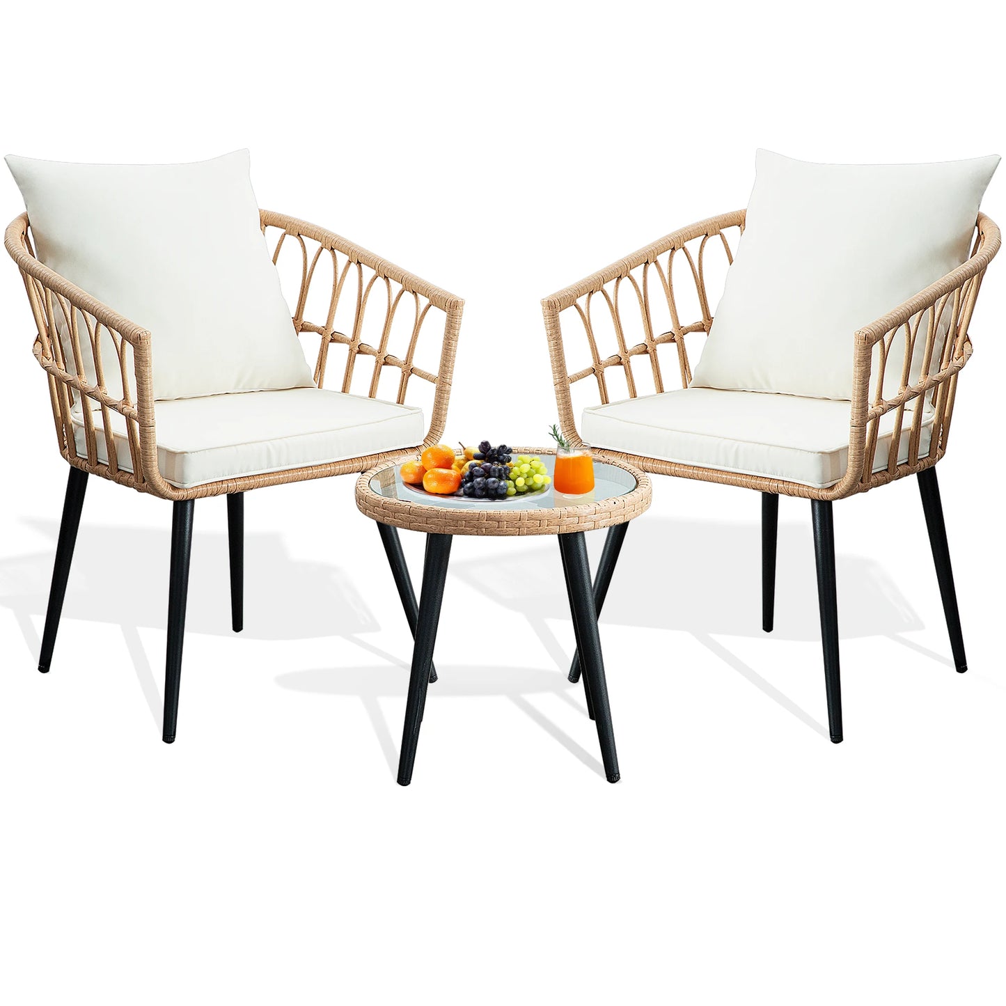 SEOGWISAM 3-Piece Outdoor Wicker Bistro Set With Cushions And Table