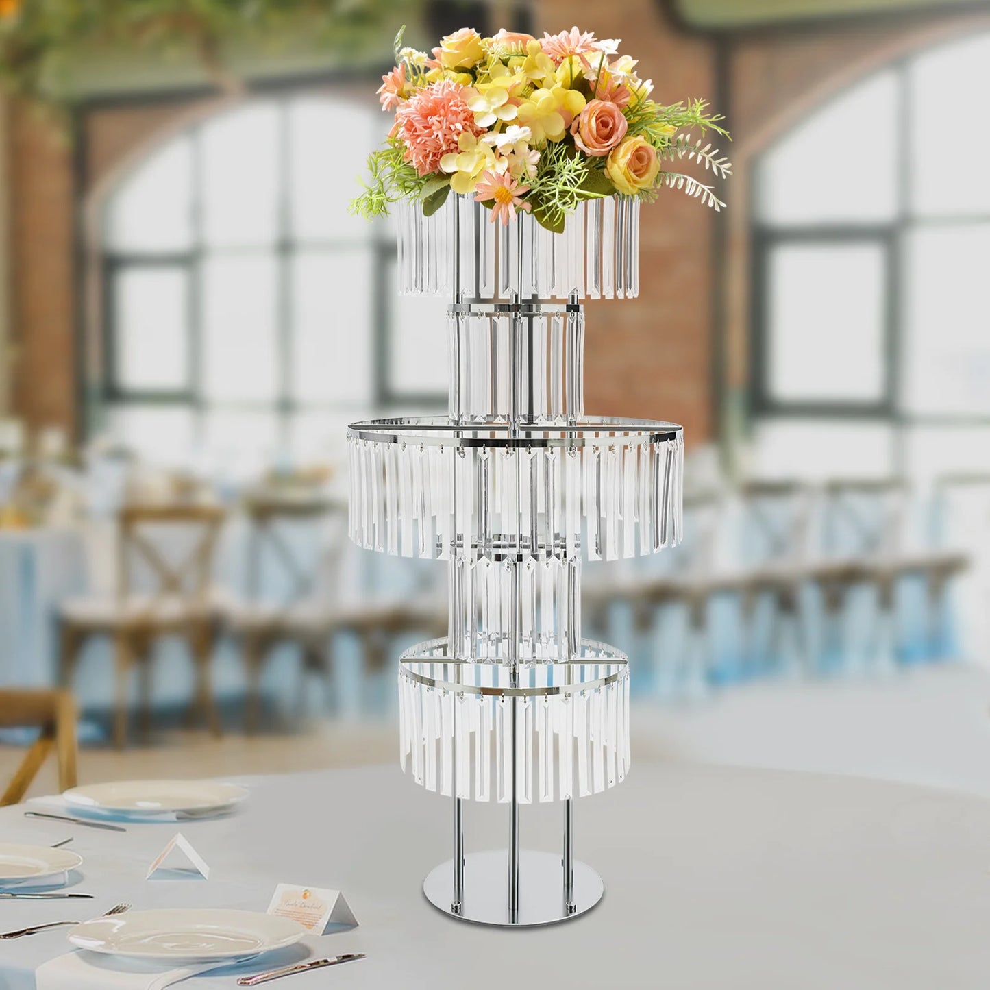 Five Tier Wedding Centerpiece Stand With Hanging Acrylic