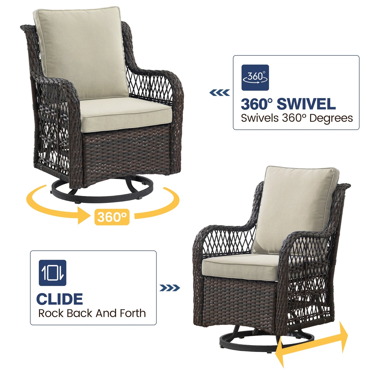 HobbyLane 3-Piece Outdoor Wicker Swivel Chair Set With Side Table