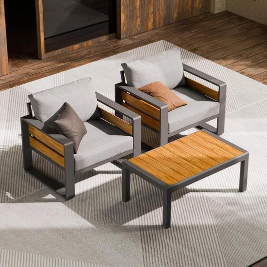 XMSJ Aluminum Outdoor Patio Set 2 Armchairs And Coffee Table